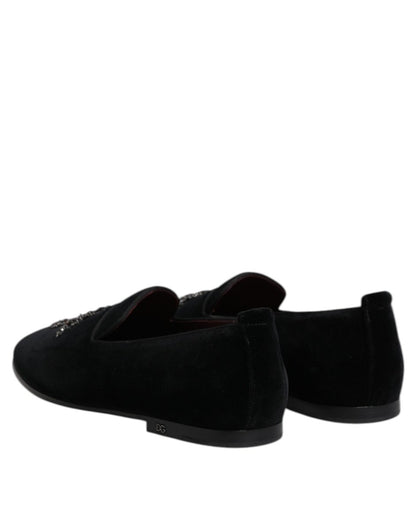 Dolce & Gabbana Black Suede Cross Slip On Loafers Dress Shoes - The Gentlemen's Vault