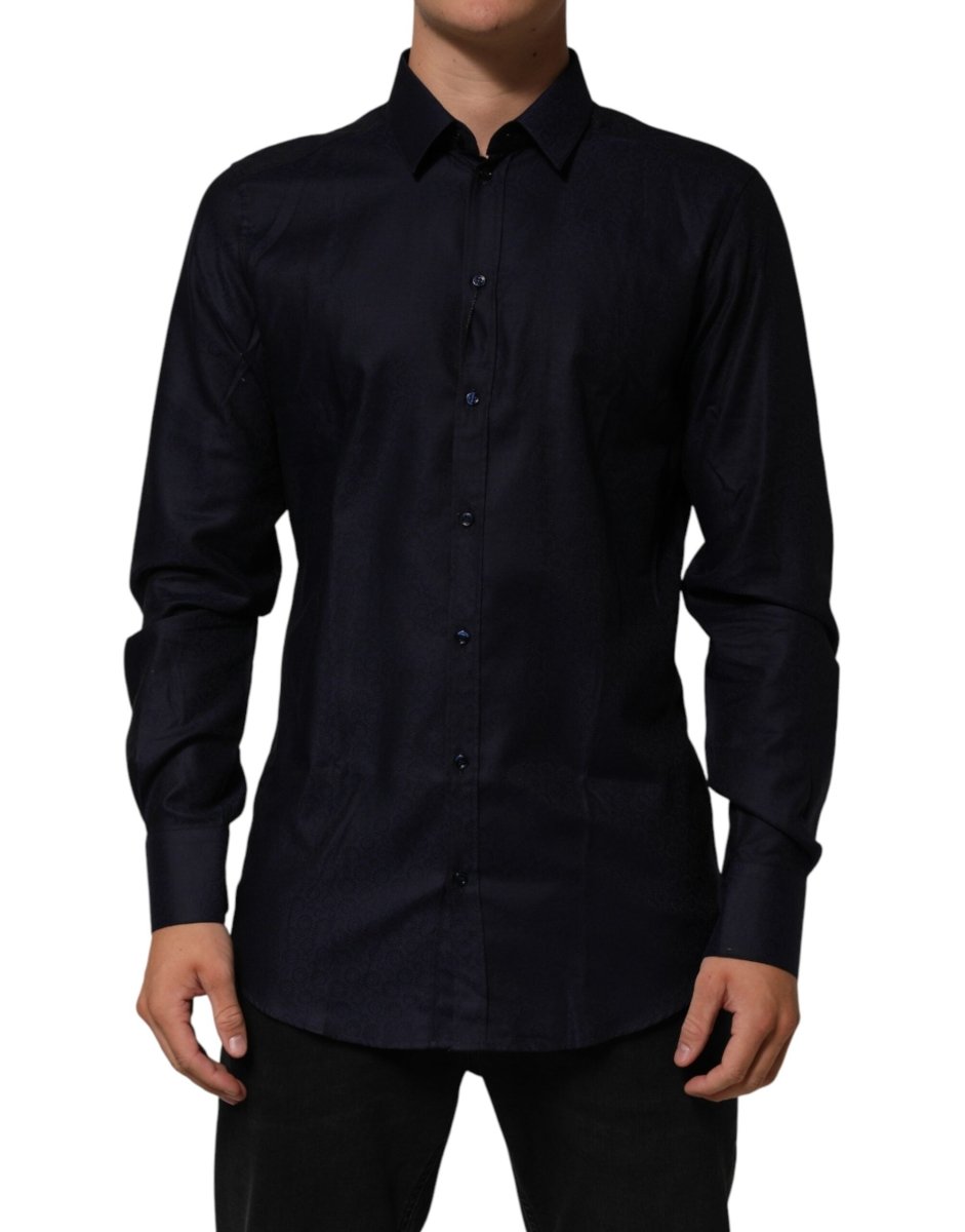 Dolce & Gabbana Blue Cotton Collared Long Sleeve GOLD Men Dress Shirt - The Gentlemen's Vault