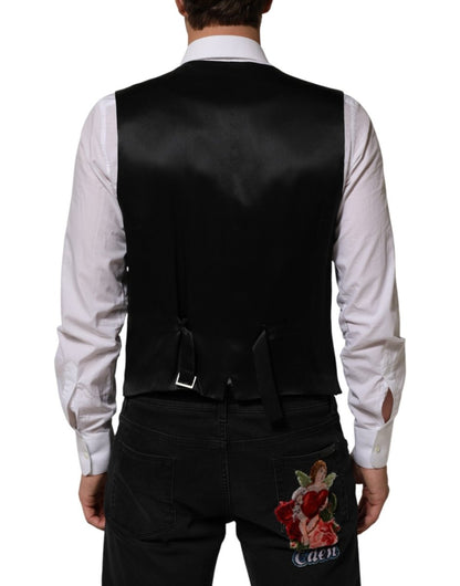 Dolce & Gabbana Black Stripes Wool Dress Men Waistcoat Vest - The Gentlemen's Vault
