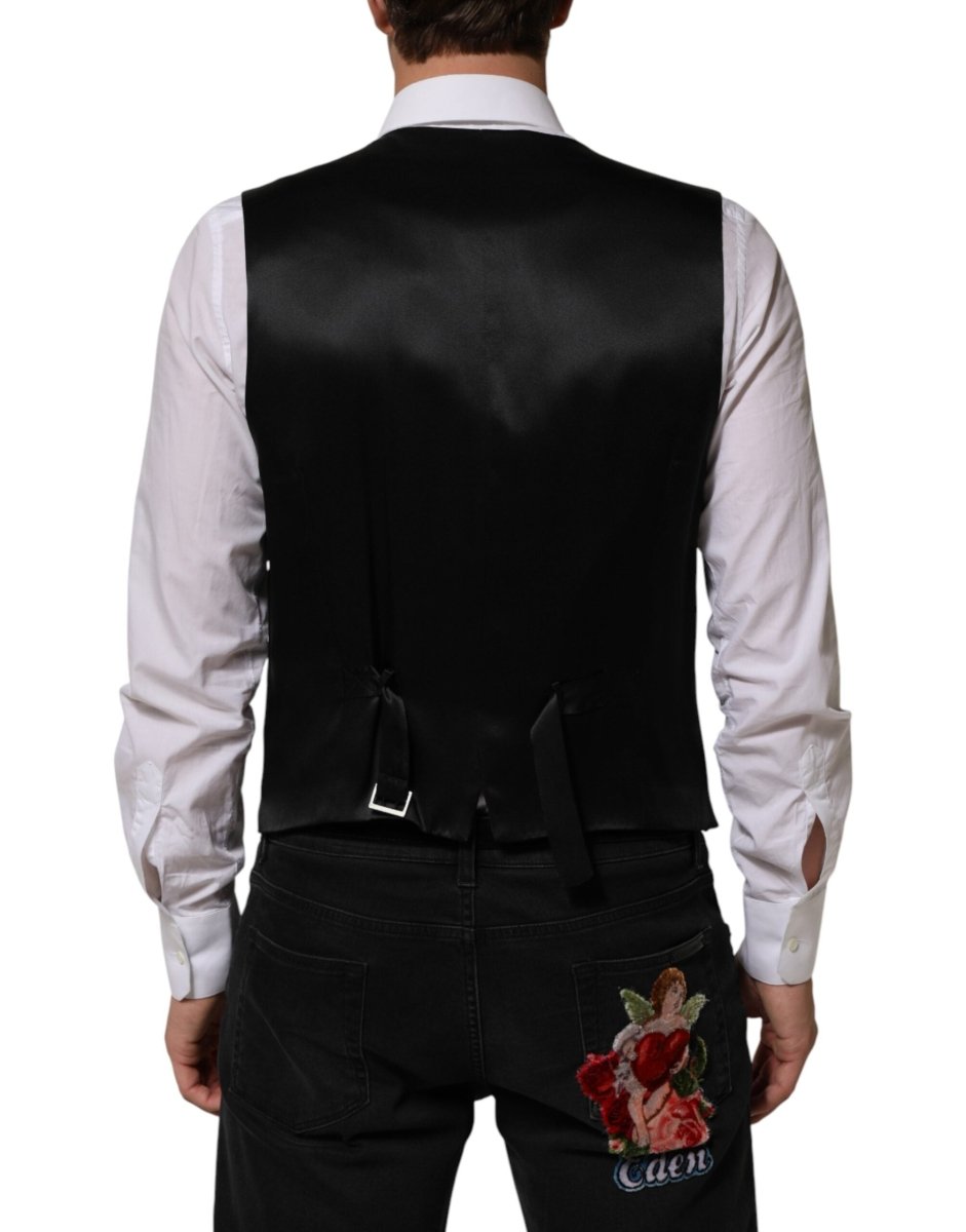 Dolce & Gabbana Black Stripes Wool Dress Men Waistcoat Vest - The Gentlemen's Vault