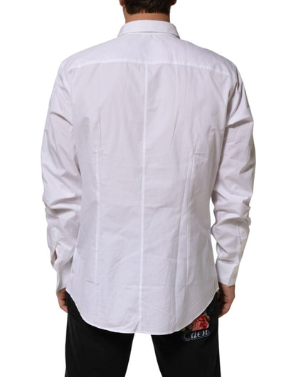 Dolce & Gabbana White Cotton Collared Long Sleeve Men Dress Shirt - The Gentlemen's Vault