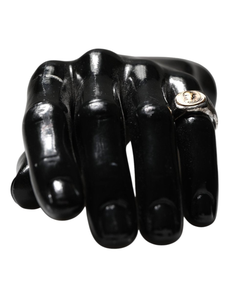 Dolce & Gabbana Silver Tone Engraved Two Color Real Brass Ring - The Gentlemen's Vault