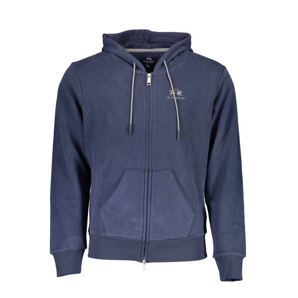 La Martina Elegant Blue Hooded Sweatshirt with Zip Detail - The Gentlemen's Vault