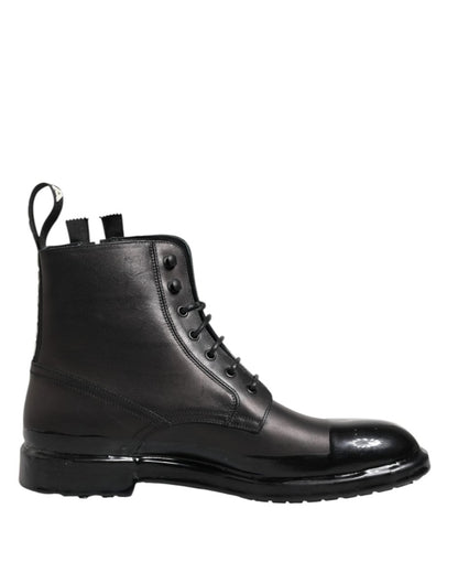 Dolce & Gabbana Brown Black Lace Up Mid Calf Men Boots Shoes - The Gentlemen's Vault