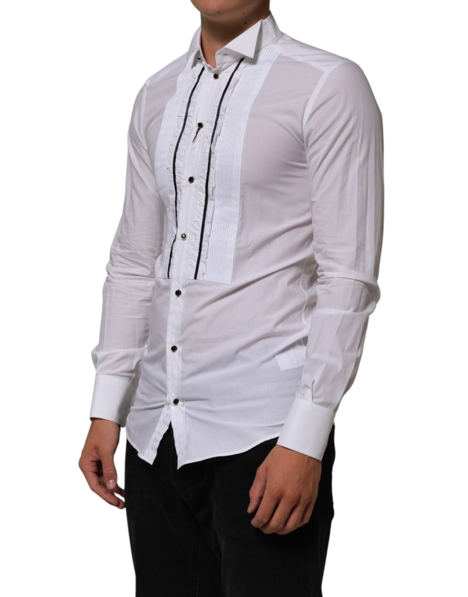 Dolce & Gabbana White Cotton Collared Long Sleeve GOLD Dress Shirt - The Gentlemen's Vault