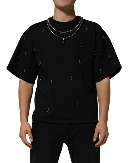 Dolce & Gabbana Black Polyester Necklace Embellished T-shirt - The Gentlemen's Vault