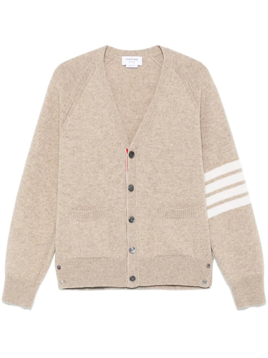 Thom Browne Shetland Wool 4 - Bar Relaxed Fit V Neck Cardigan - The Gentlemen's Vault