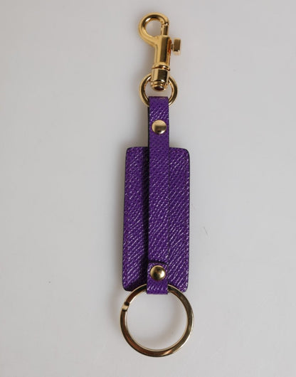 Dolce & Gabbana Purple DG Logo Leather Gold Tone Metal Keyring Keychain - The Gentlemen's Vault