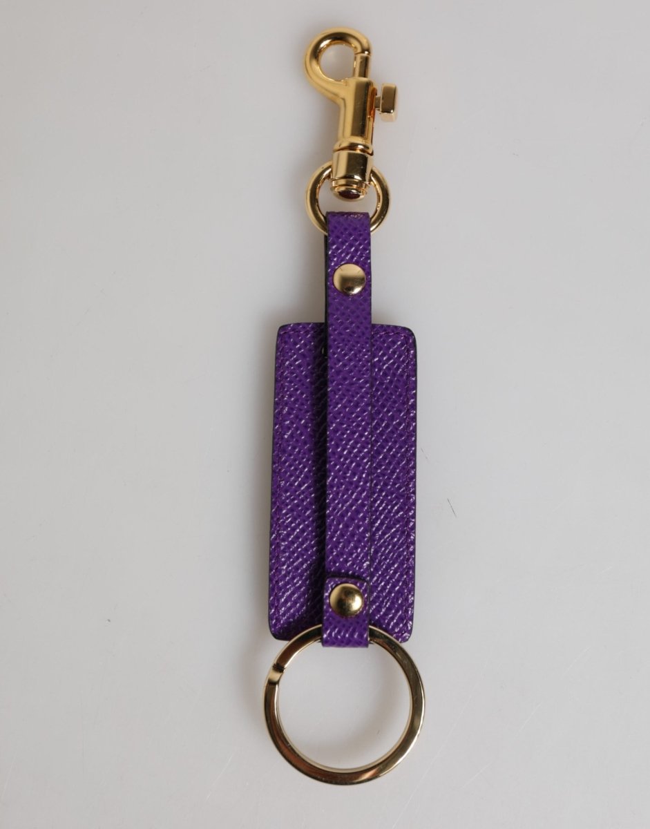 Dolce & Gabbana Purple DG Logo Leather Gold Tone Metal Keyring Keychain - The Gentlemen's Vault