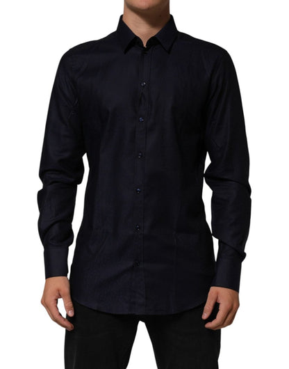 Dolce & Gabbana Blue Cotton Collared Long Sleeve GOLD Men Dress Shirt - The Gentlemen's Vault