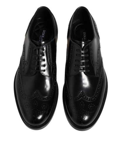 Dolce & Gabbana Black Leather Derby Wingtip Formal Shoes - The Gentlemen's Vault