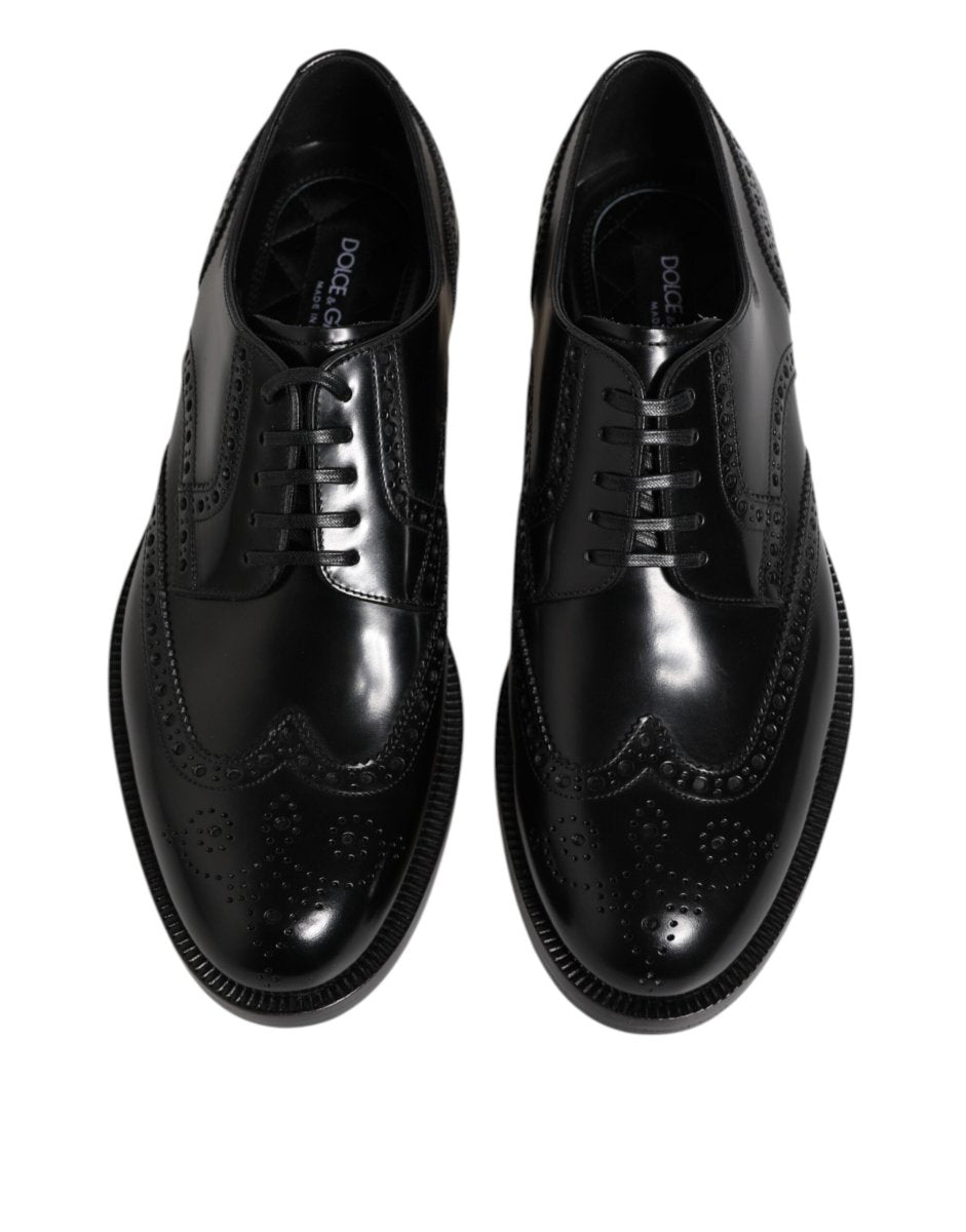 Dolce & Gabbana Black Leather Derby Wingtip Formal Shoes - The Gentlemen's Vault