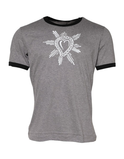 Dolce & Gabbana Gray Sacred Heart Cotton Crew Neck T-shirt - The Gentlemen's Vault