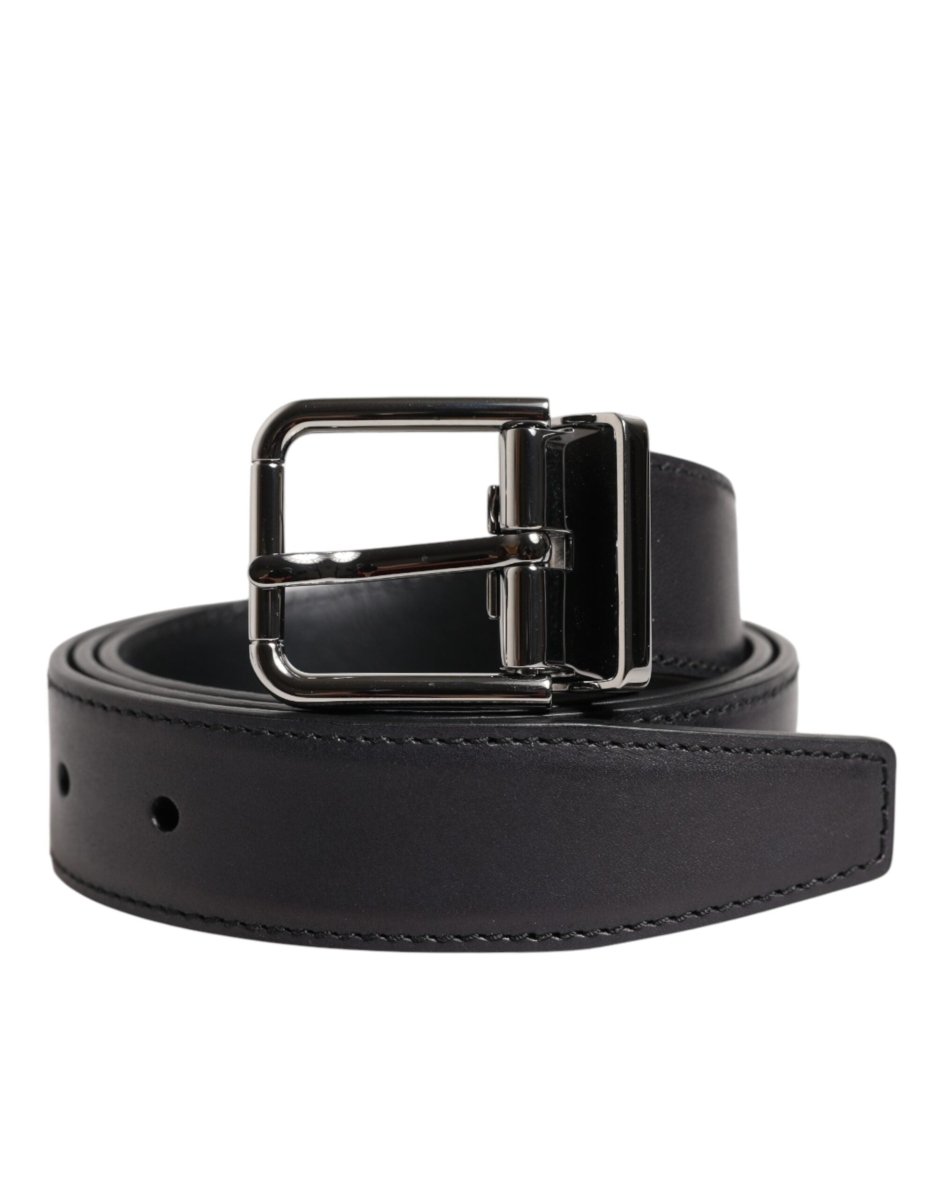 Dolce & Gabbana Black Classic Calf Leather Silver Buckle Belt - The Gentlemen's Vault
