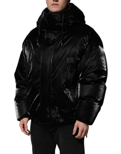 Dolce & Gabbana Black Logo Full Zip Hooded Quilted Jacket - The Gentlemen's Vault