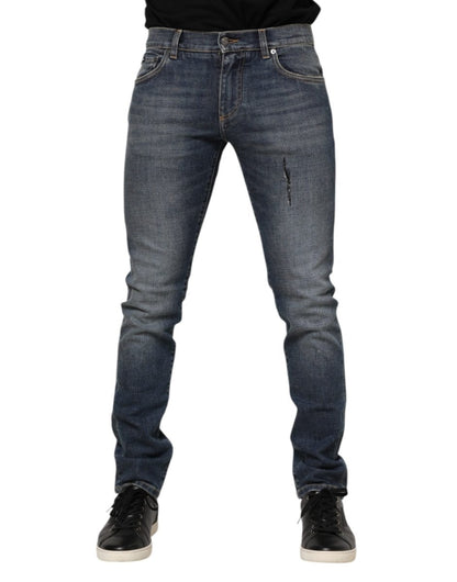 Dolce & Gabbana Blue Washed Cotton Skinny Men Denim Jeans - The Gentlemen's Vault