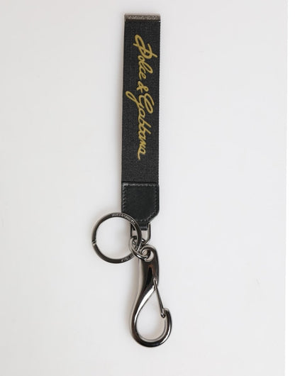 Dolce & Gabbana Black Yellow Polyester DG Logo Silver Keychain Keyring - The Gentlemen's Vault