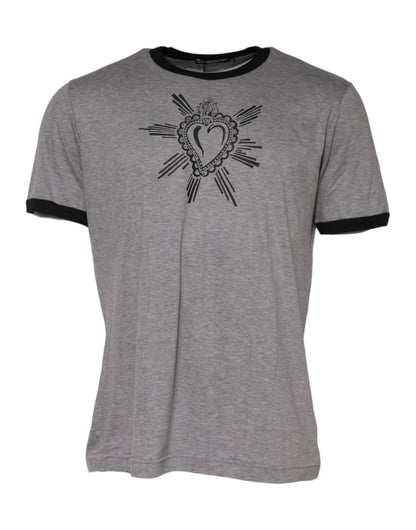 Dolce & Gabbana Gray Sacred Heart Cotton Crew Neck T-shirt - The Gentlemen's Vault