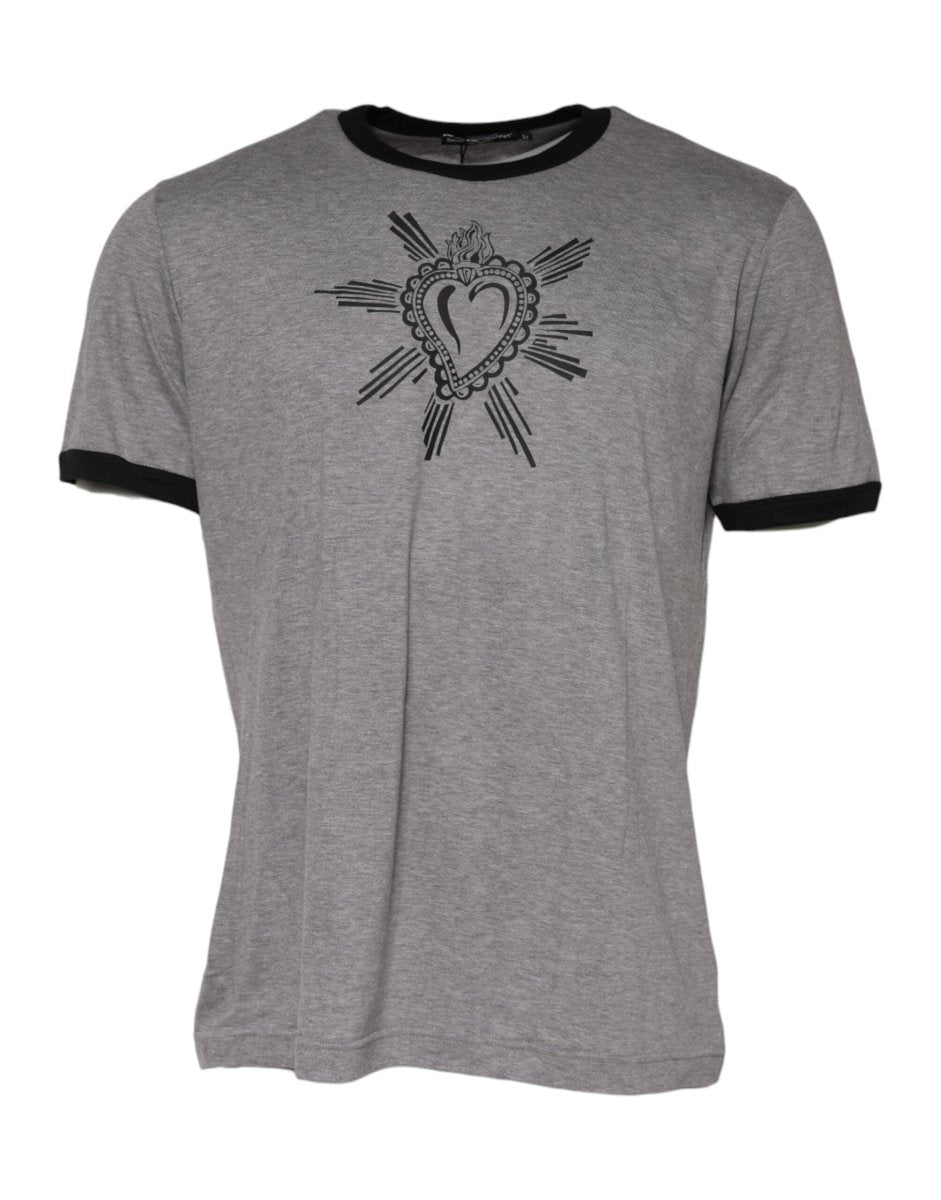 Dolce & Gabbana Gray Sacred Heart Cotton Crew Neck T-shirt - The Gentlemen's Vault