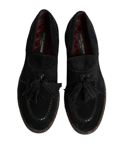 Dolce & Gabbana Black Suede Tassel Embellished Loafers Shoes - The Gentlemen's Vault