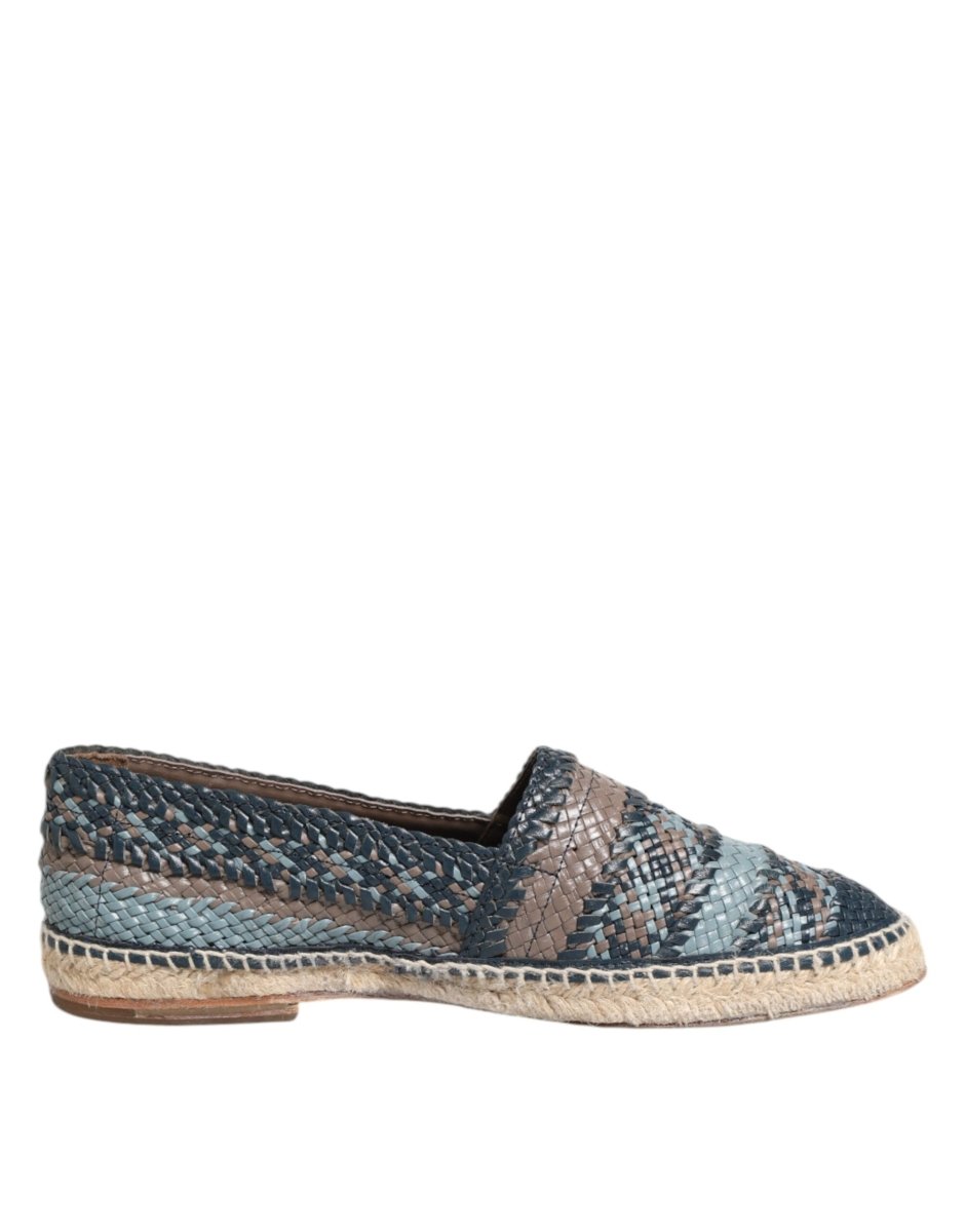 Dolce & Gabbana Blue Gray Woven Leather Buffalo Espadrille Shoes - The Gentlemen's Vault