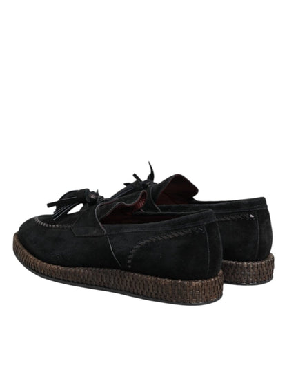 Dolce & Gabbana Black Suede Tassel Embellished Loafers Shoes - The Gentlemen's Vault