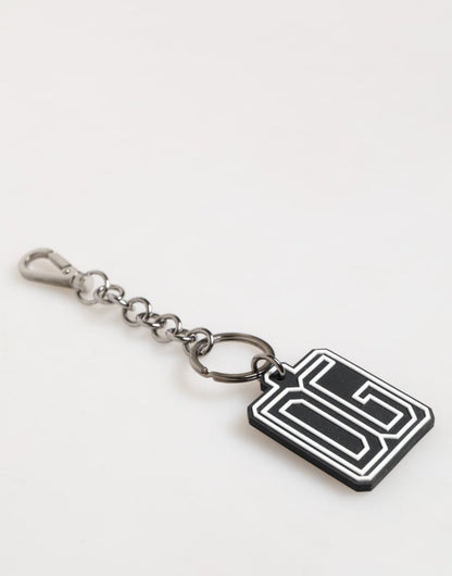 Dolce & Gabbana Black White DG Rubber Logo Silver Men Keychain Keyring - The Gentlemen's Vault