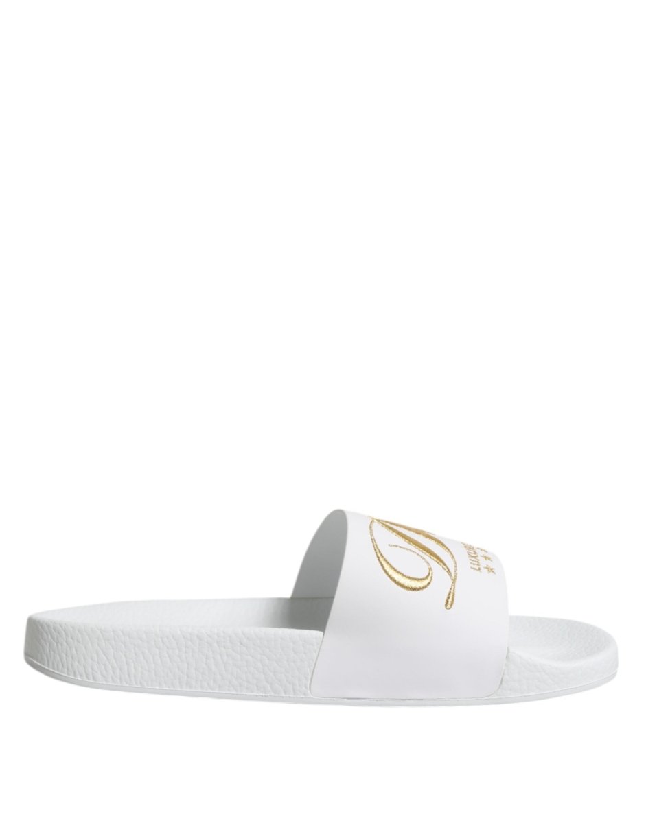 Dolce & Gabbana White Leather Slides Sandals Beachwear Shoes - The Gentlemen's Vault