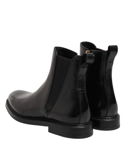 Dolce & Gabbana Black Chelsea Leather Mid Calf Boots Shoes - The Gentlemen's Vault