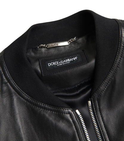 Dolce & Gabbana Black Leather Full Zip Bomber Men Jacket - The Gentlemen's Vault