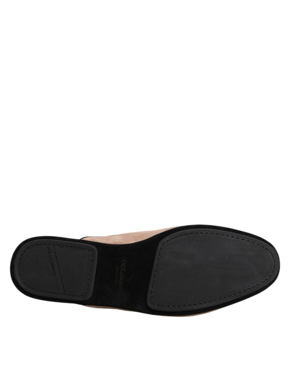 Dolce & Gabbana Beige Suede Leather Slides Flat Slipper Shoes - The Gentlemen's Vault