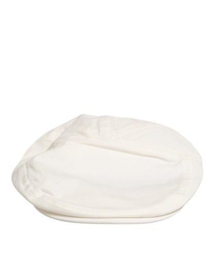 Dolce & Gabbana White Cotton Blend Leather Trim Flat Men Cap Hat - The Gentlemen's Vault