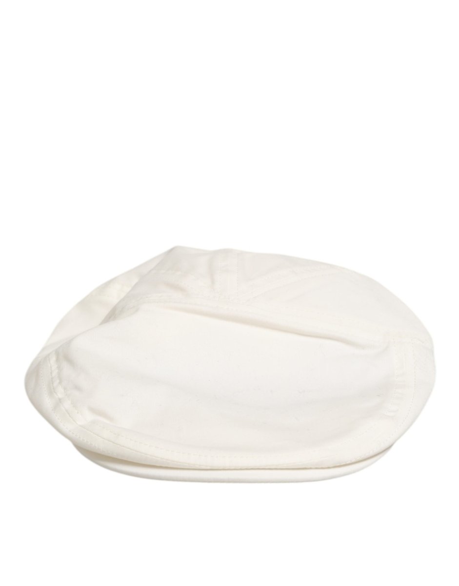Dolce & Gabbana White Cotton Blend Leather Trim Flat Men Cap Hat - The Gentlemen's Vault