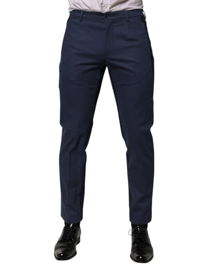 Dolce & Gabbana Blue Cotton Tapered Men Formal Trousers Pants - The Gentlemen's Vault