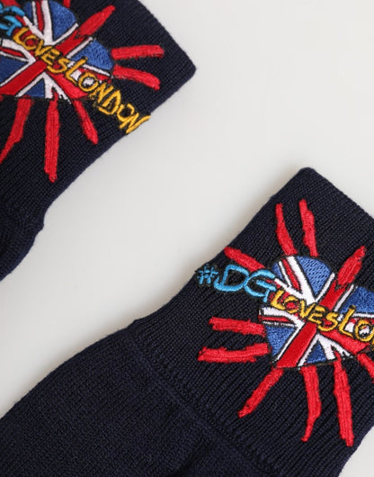 Dolce & Gabbana Blue Wool Knit DGLovesLondon Embroidered Mitten Gloves - The Gentlemen's Vault