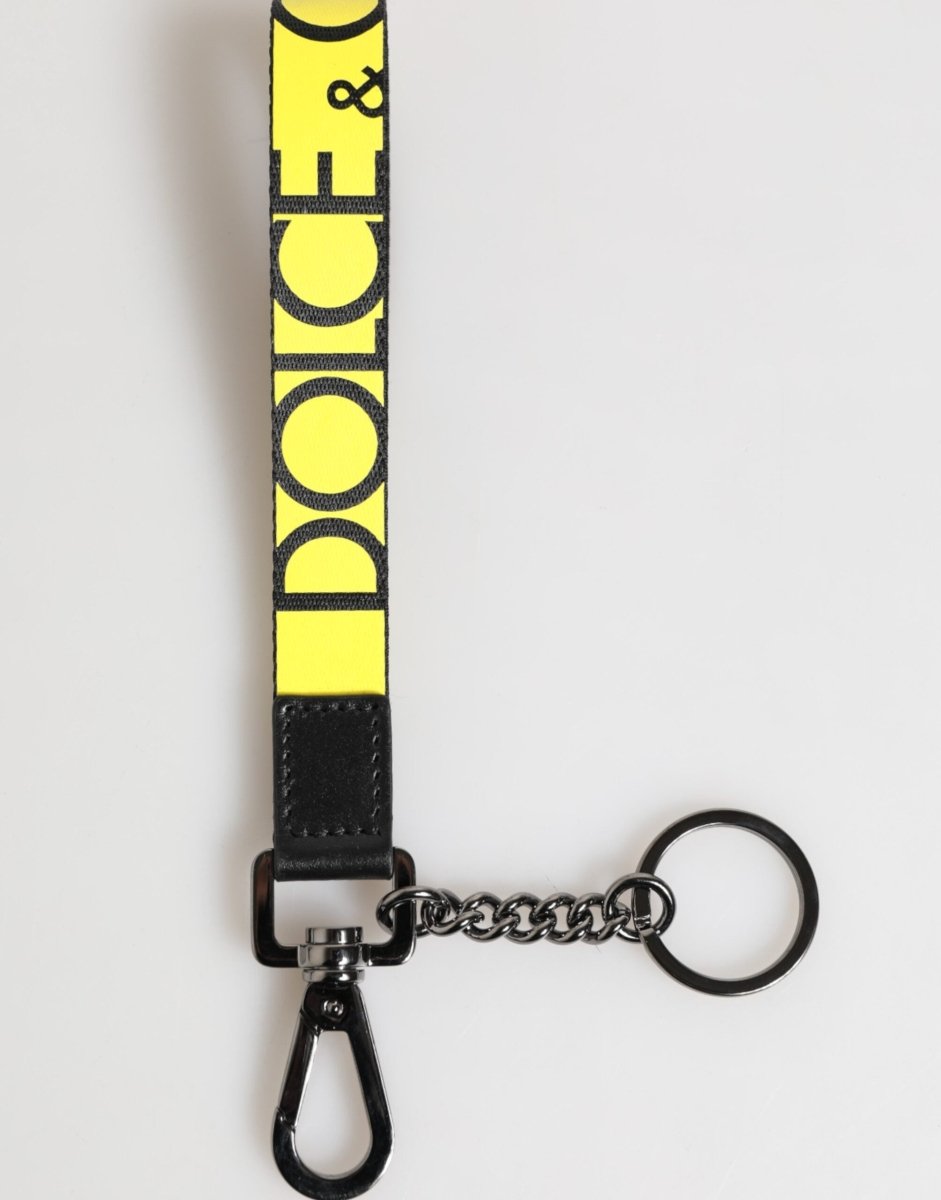 Dolce & Gabbana Yellow Logo Nylon Silver Brass Holder Keychain Keyring - The Gentlemen's Vault