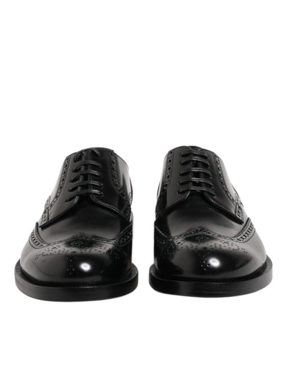 Dolce & Gabbana Black Leather Derby Wingtip Formal Shoes - The Gentlemen's Vault