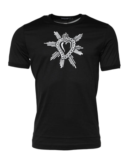 Dolce & Gabbana Black Sacred Heart Cotton Crew Neck T-shirt - The Gentlemen's Vault