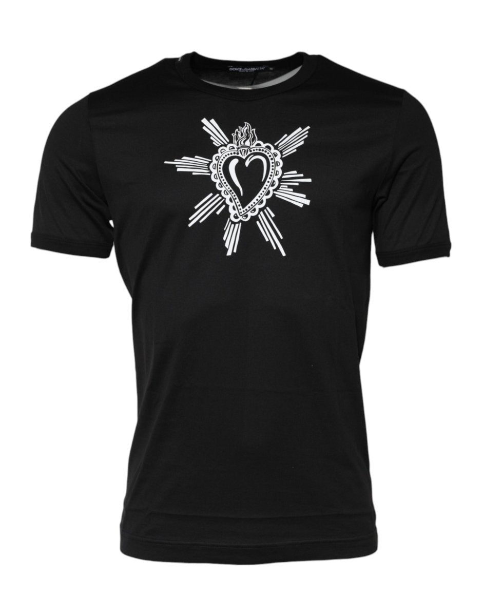 Dolce & Gabbana Black Sacred Heart Cotton Crew Neck T-shirt - The Gentlemen's Vault