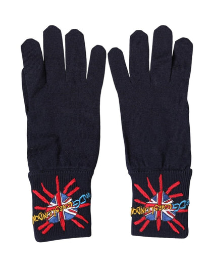 Dolce & Gabbana Blue Wool Knit DGLovesLondon Embroidered Mitten Gloves - The Gentlemen's Vault