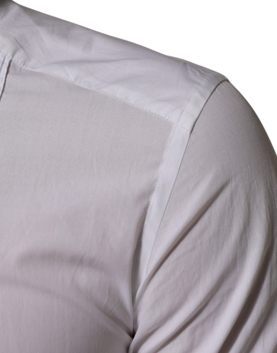Dolce & Gabbana White Cotton Collared Long Sleeve GOLD Dress Shirt - The Gentlemen's Vault