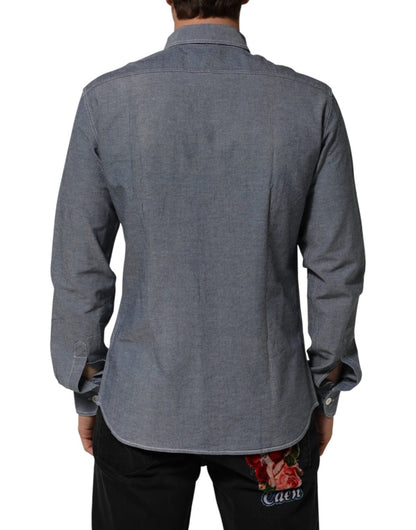 AGLINI Blue Denim Regular Fit Collared Long Sleeve Casual Shirt - The Gentlemen's Vault