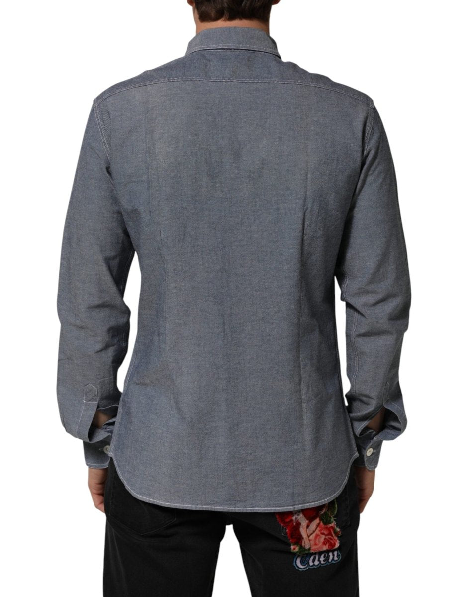 AGLINI Blue Denim Regular Fit Collared Long Sleeve Casual Shirt - The Gentlemen's Vault