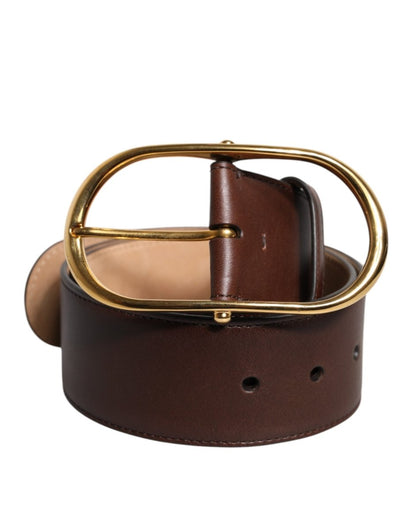 Dolce & Gabbana Brown Leather Classic Metal Oval Buckle Belt - The Gentlemen's Vault