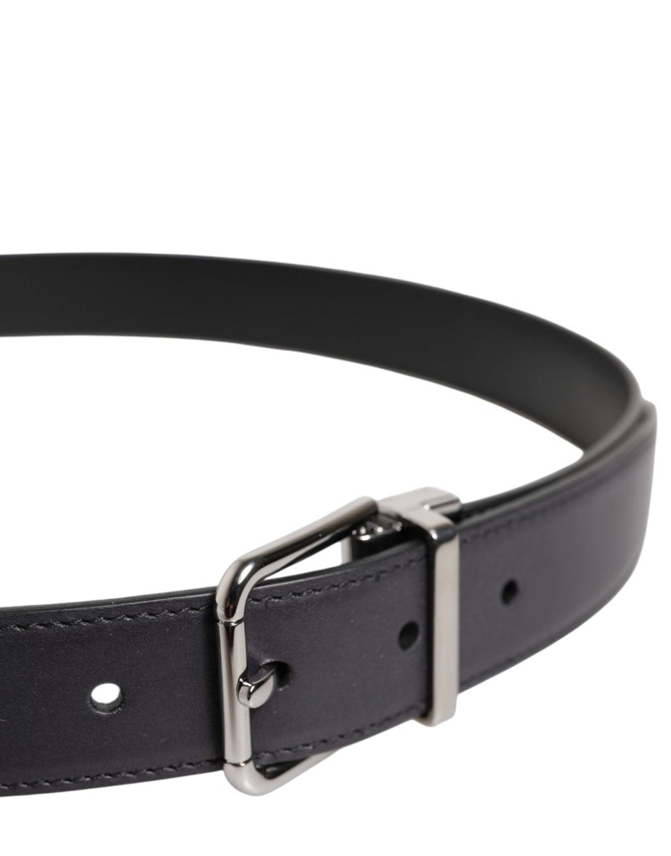 Dolce & Gabbana Black Classic Calf Leather Silver Buckle Belt - The Gentlemen's Vault