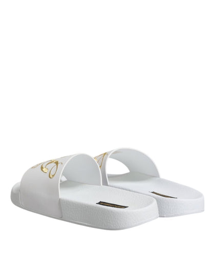 Dolce & Gabbana White Leather Slides Sandals Beachwear Shoes - The Gentlemen's Vault