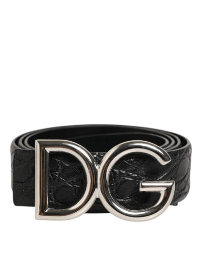 Dolce & Gabbana Black Exotic Leather DG Logo Buckle Belt - The Gentlemen's Vault
