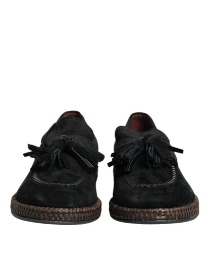 Dolce & Gabbana Black Suede Tassel Embellished Loafers Shoes - The Gentlemen's Vault