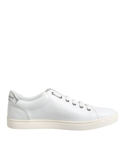 Dolce & Gabbana White Crown Bee Leather Low Top Sneakers Shoes - The Gentlemen's Vault