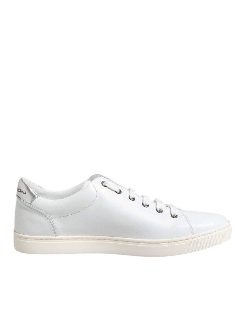 Dolce & Gabbana White Crown Bee Leather Low Top Sneakers Shoes - The Gentlemen's Vault